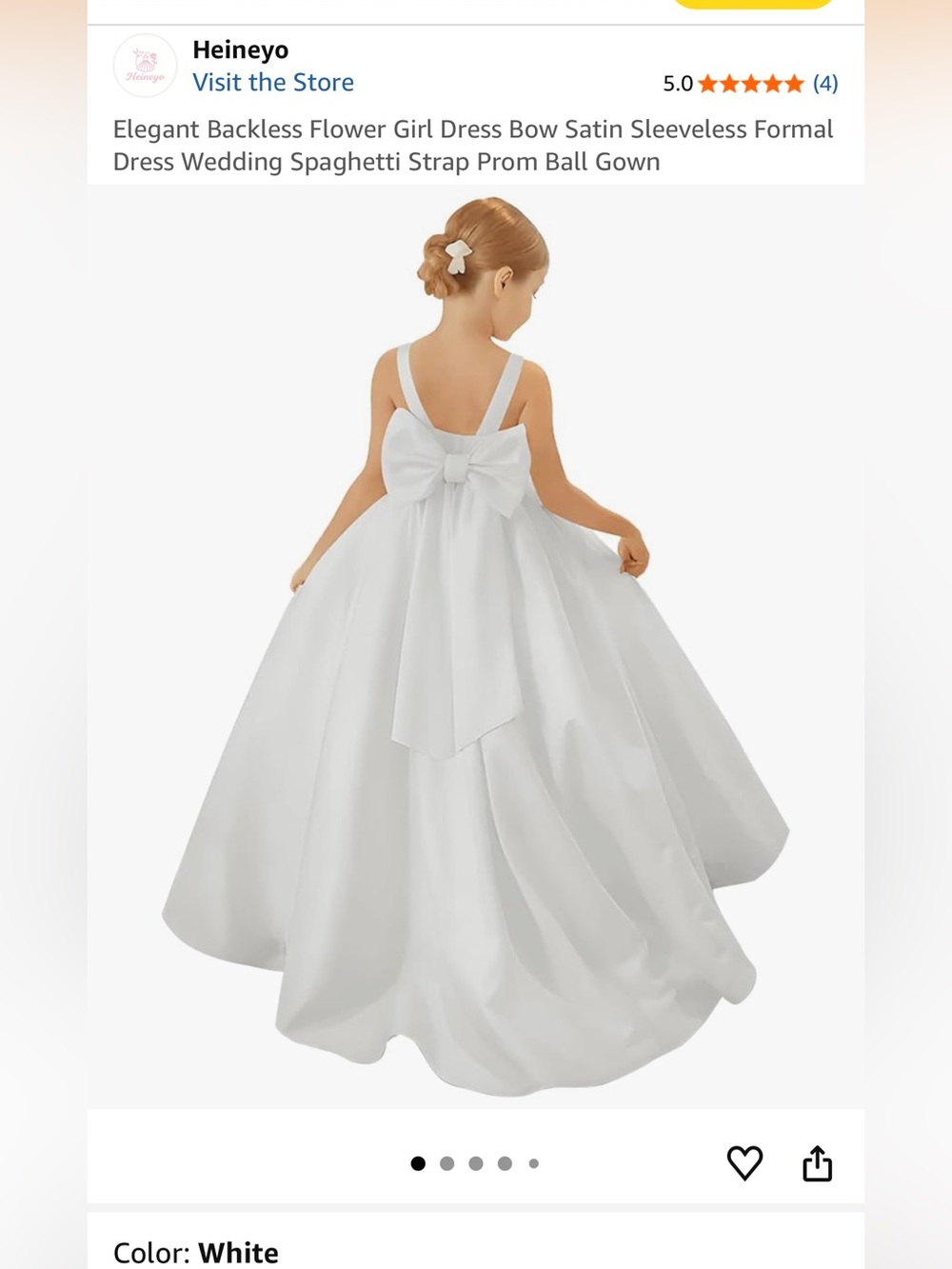 White Satin Flower Girl Dress with Bow Back